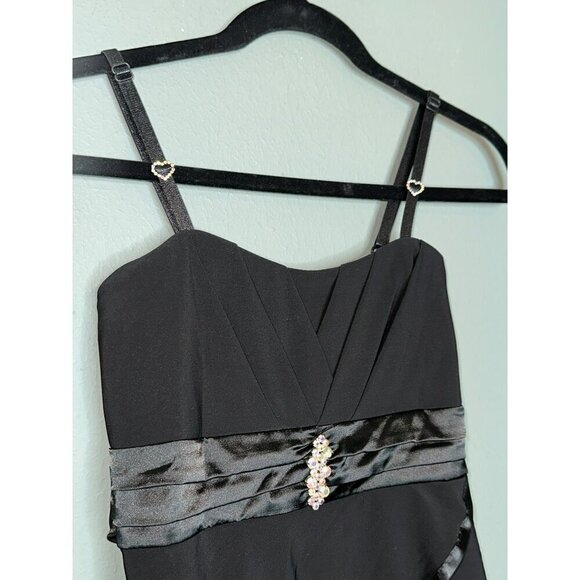 VTG Deb Medium Y2K 90s Strappy Tiered Satin Trim Tiered Bow Bling Party Dress - Picture 3 of 10